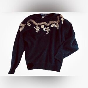 Silk/angora/lambs/nylon vintage large Black Sweater with Gold Embellishments
